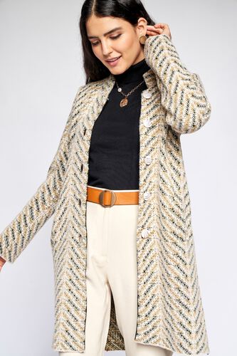 1 - Cream Self Design Straight Jacket, image 1