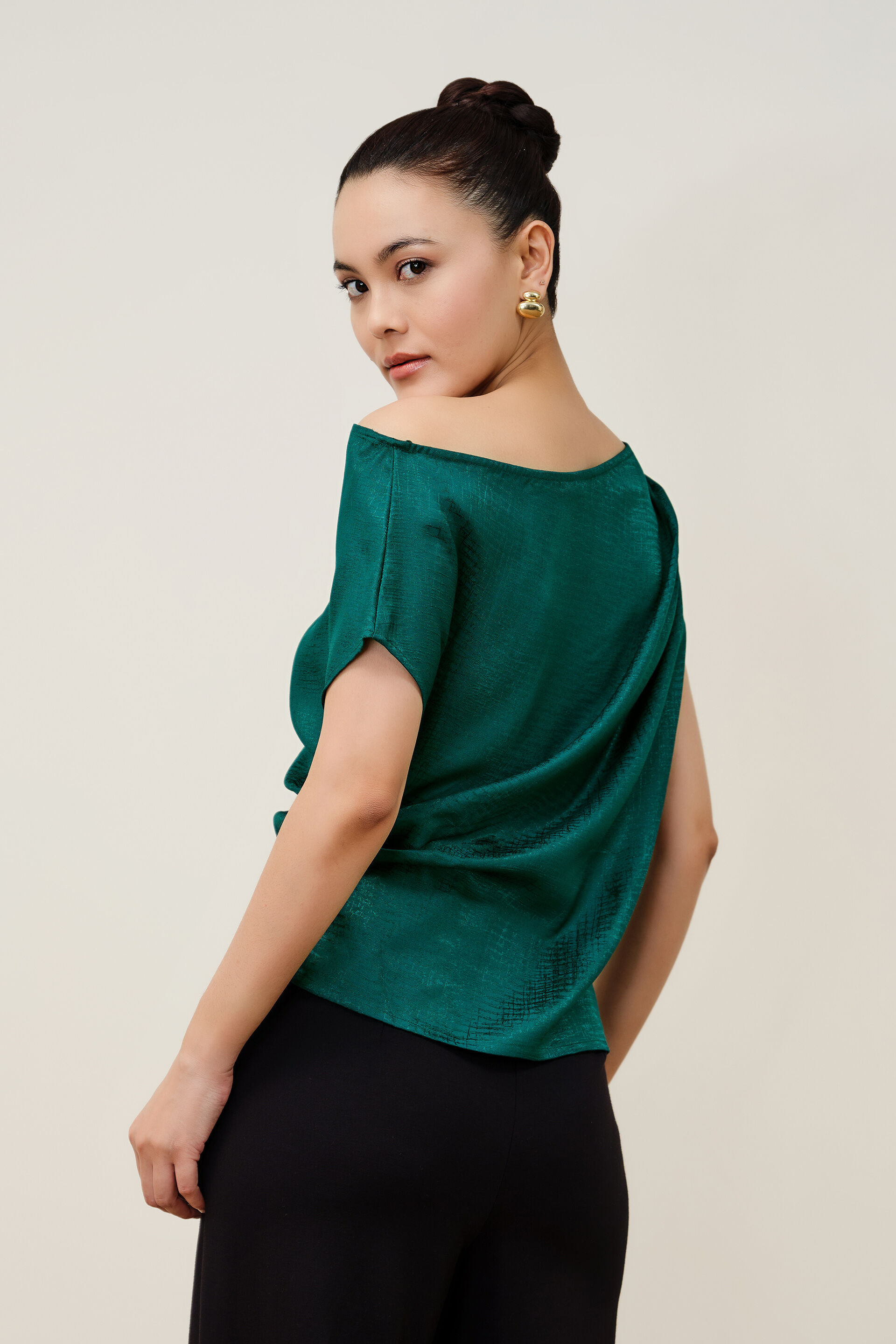 Cerys Emerald Green Jacquard Top, Green, image 6