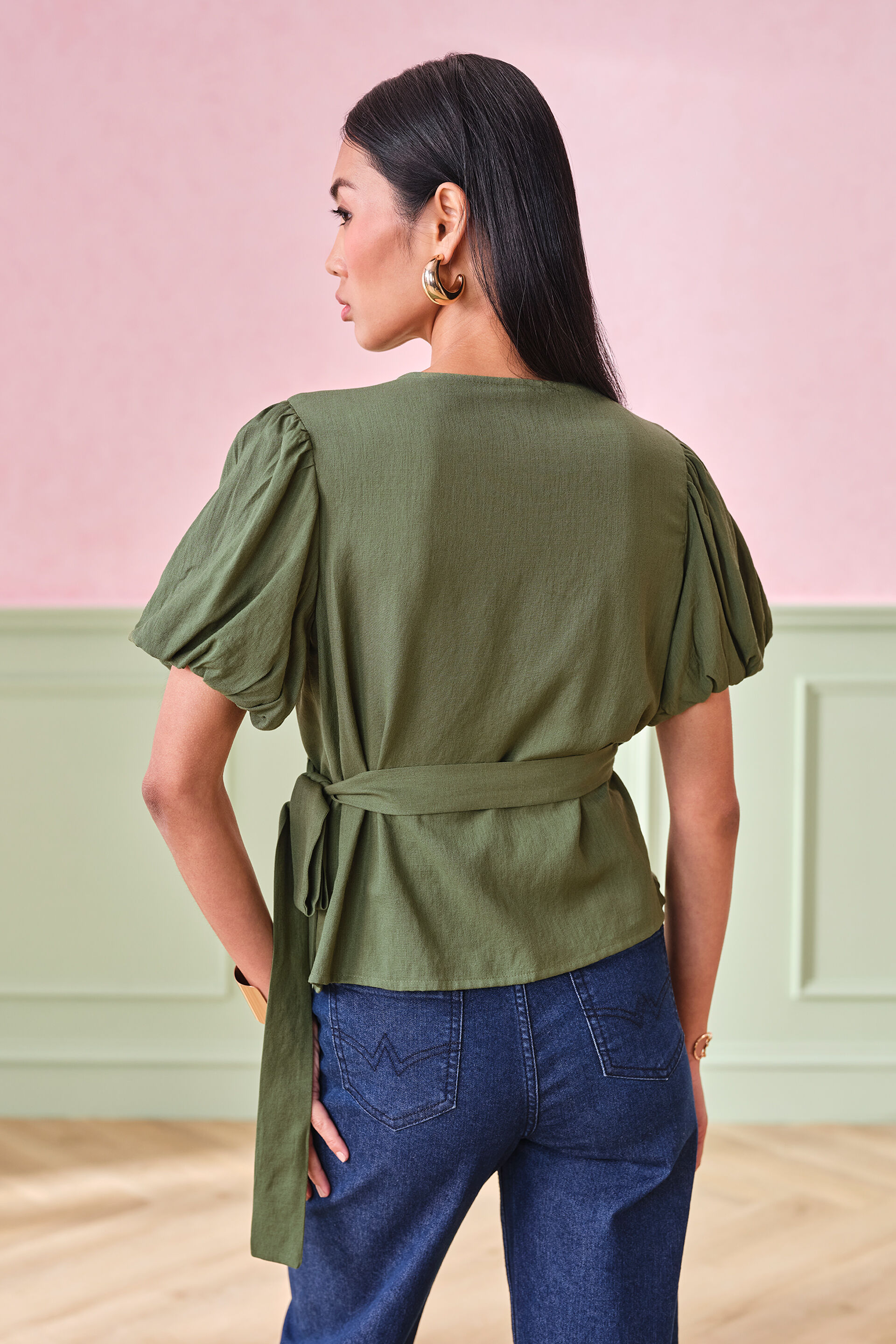 Olive Grove Rayon Blend Wrap Top, Olive, image 5