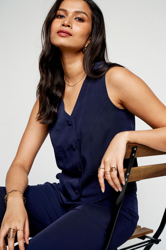 Navy Solid Sleeveless Set, Navy Blue, image 8