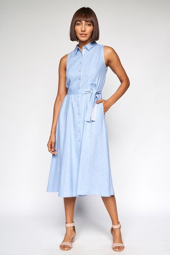 4 - Powder Blue Solid Fit and Flare Dress, image 4