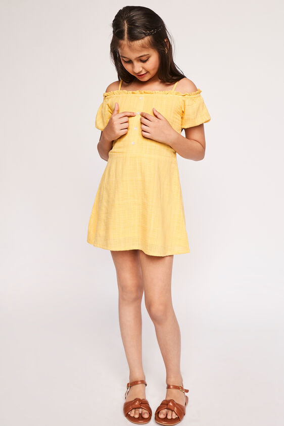 Yellow Self Design Flared Dress, Yellow, image 2