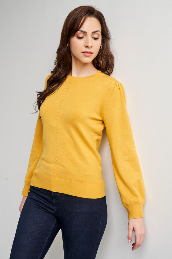 Yellow Self Design Straight Top, Yellow, image 4