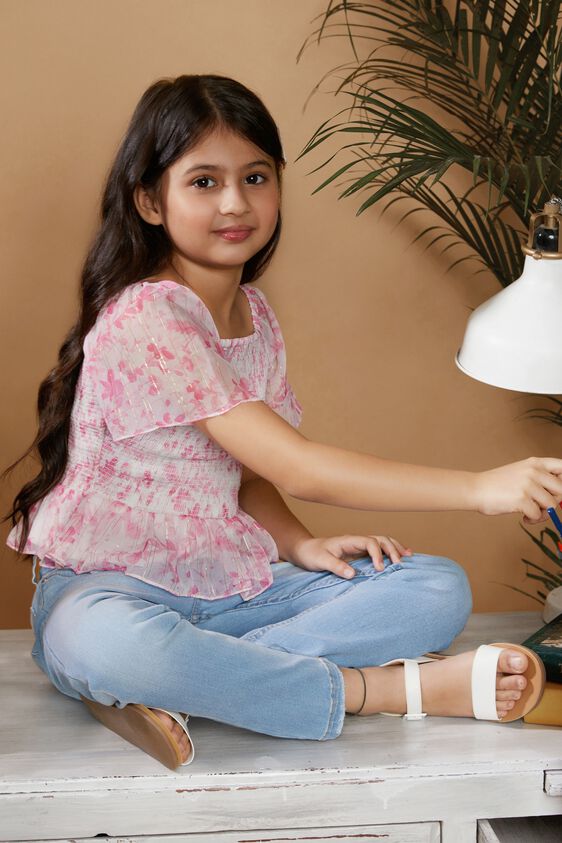 1 - Pink Floral Fit and Flare Top, image 1