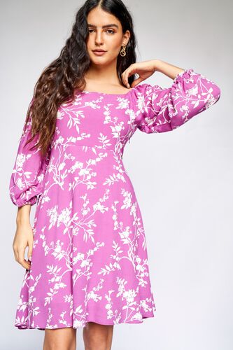 4 - Purple Floral Fit and Flare Dress, image 4
