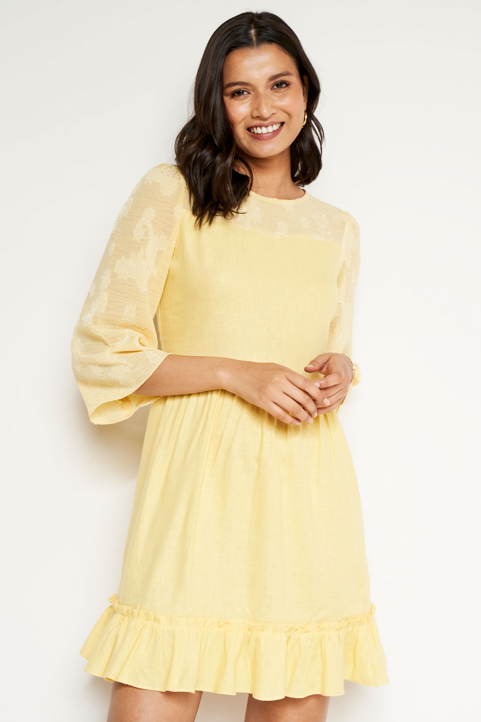 Lemon Solid Flared Dress, Lime Green, image 3