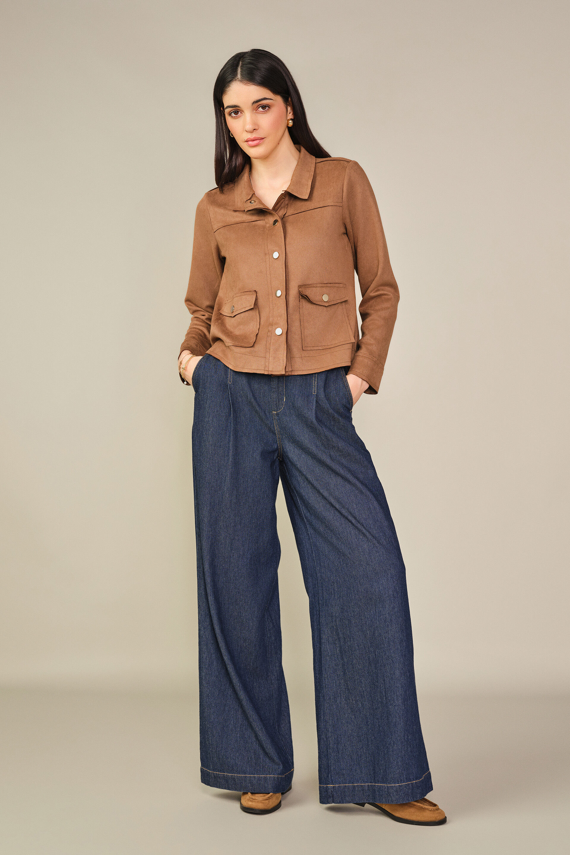 Solid Suede Jacket in Brown, Brown, image 4
