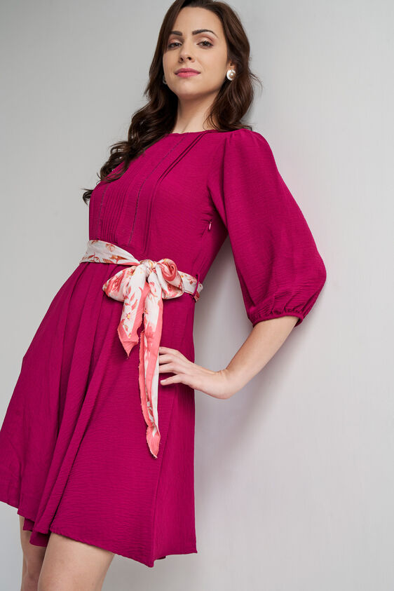 Magenta Solid Flared Dress, Magenta, image 2