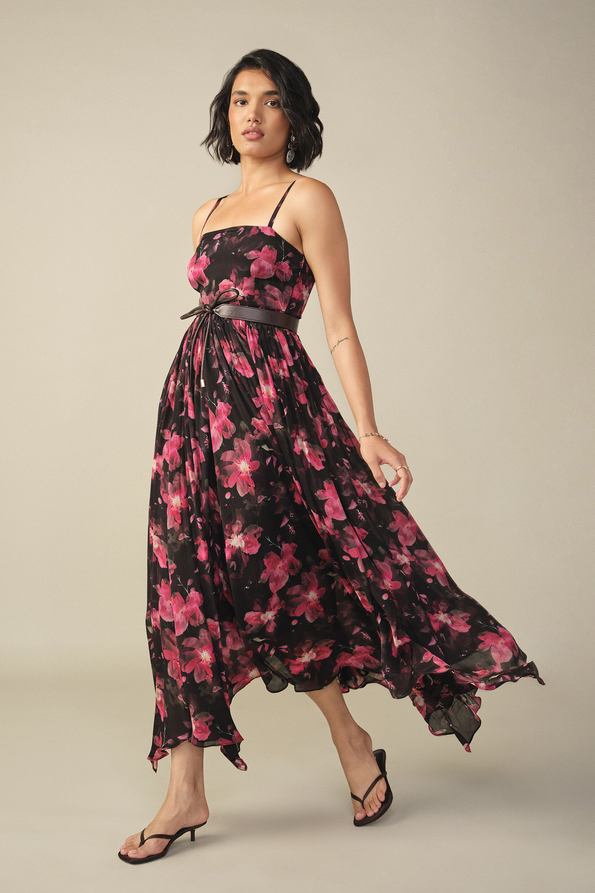 floral maxi dress india Kyra | Maxi Dress | Pepper Charcoal Grey Floral - Boho Relaxed Fit Gauze Cotton