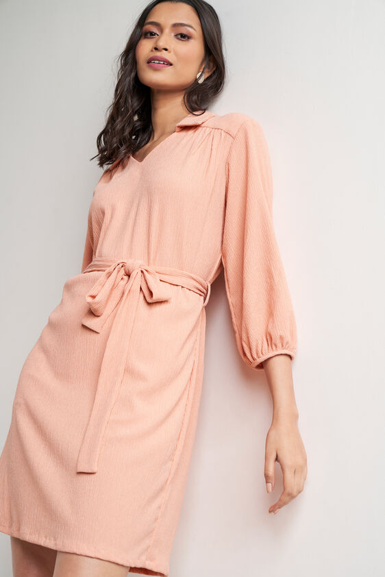Peach Self Design Straight Dress, Peach, image 5