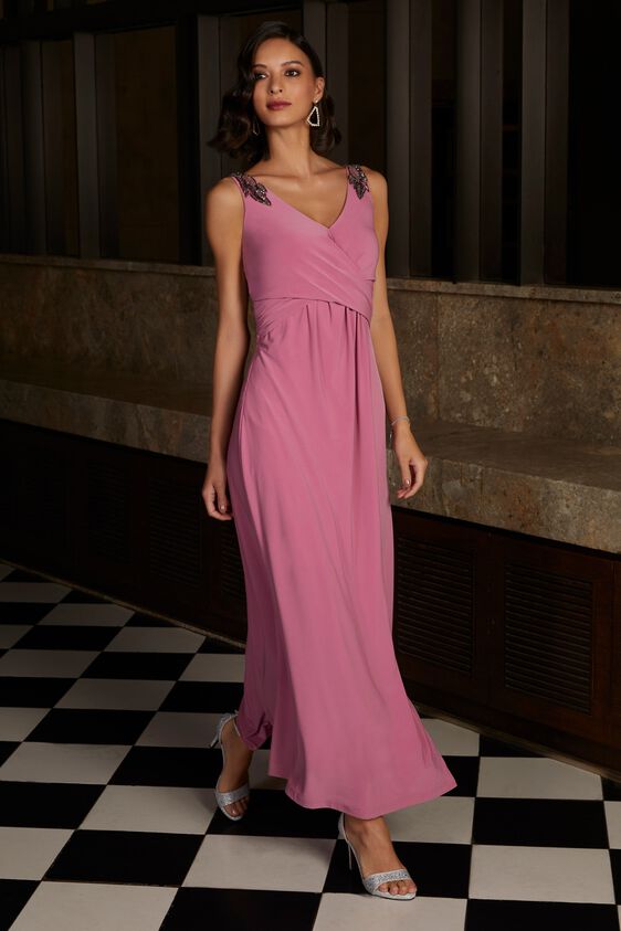 1 - Onion Pink Solid Embellished Gown, image 1