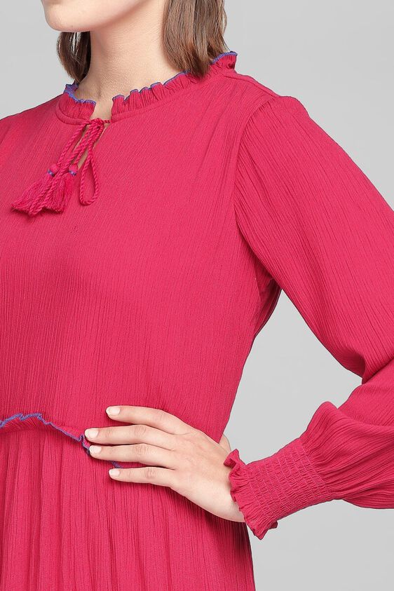 5 - Pink A-Line Puff Sleeves Knee Length Dress, image 5