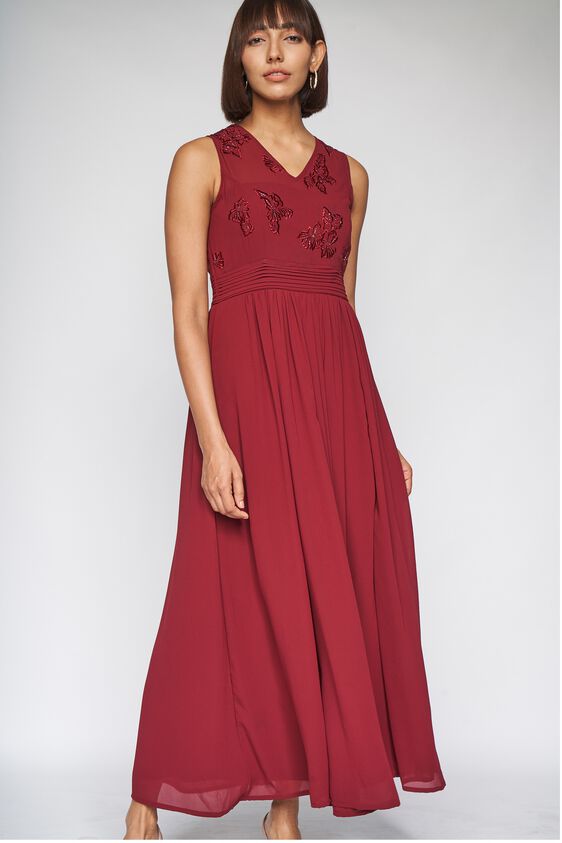 2 - Wine Solid Fit and Flare Gown, image 2