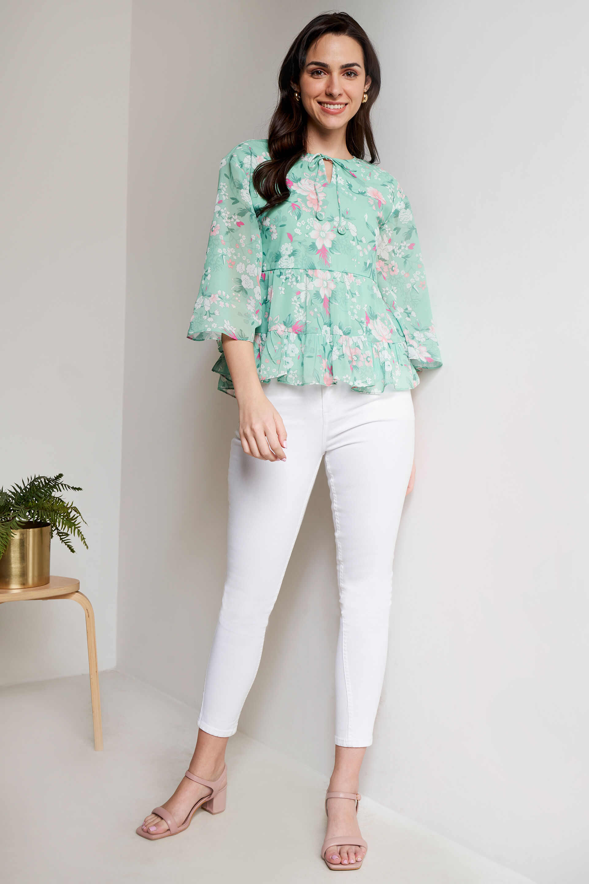 Buy Green Floral Flared Top Online at Best Price at ANDIndia SS23AJ152TN148