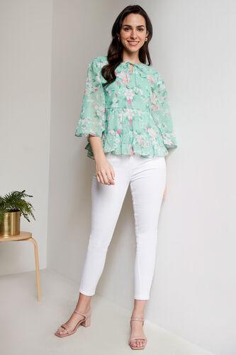 Green Floral Peplum Top, Green, image 3