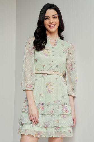 Mint Floral Flounce Dress, Mint, image 2