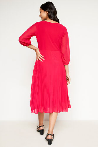 Solid Flared Midi Dress, Dark Pink, image 3