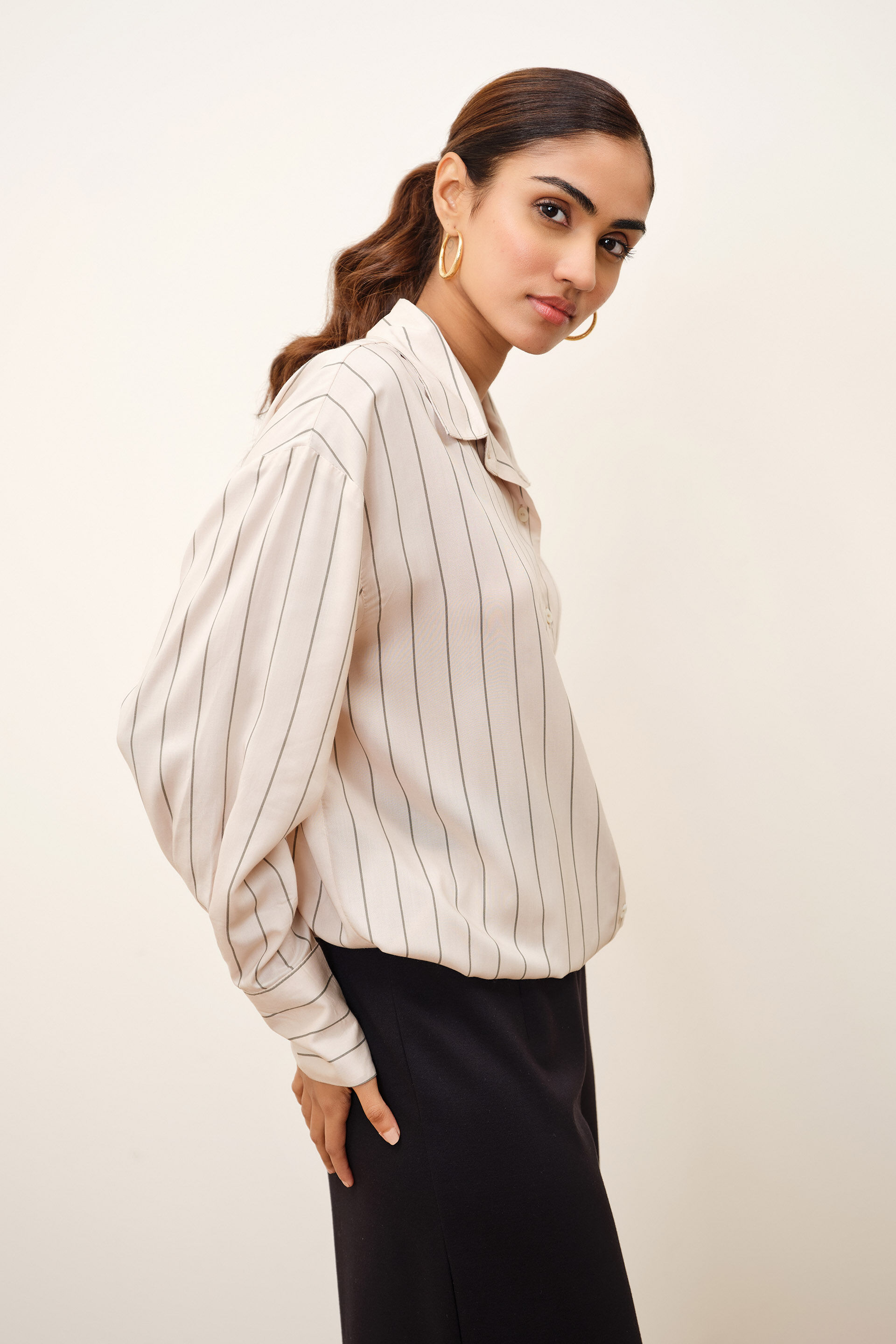 Oralne Striped Cream Shirt, Cream, image 4