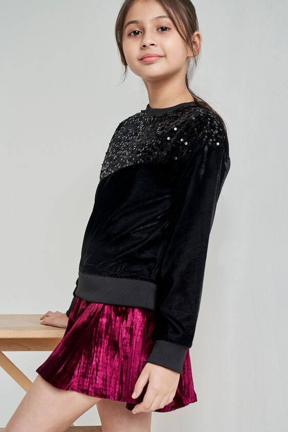 Black Self Design Straight Sweatshirt, Black, image 2