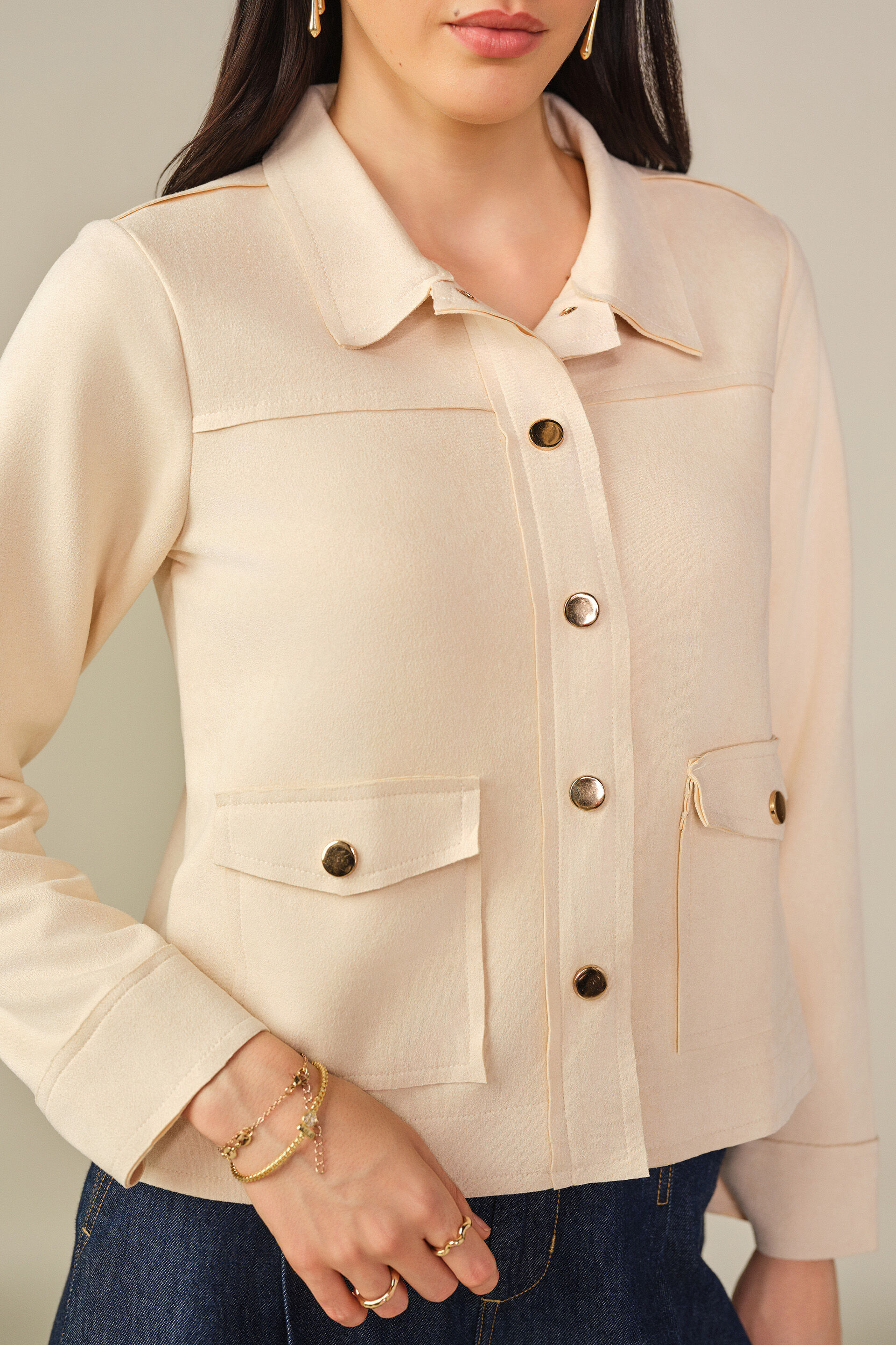 Solid Suede Jacket in Cream, Cream, image 2