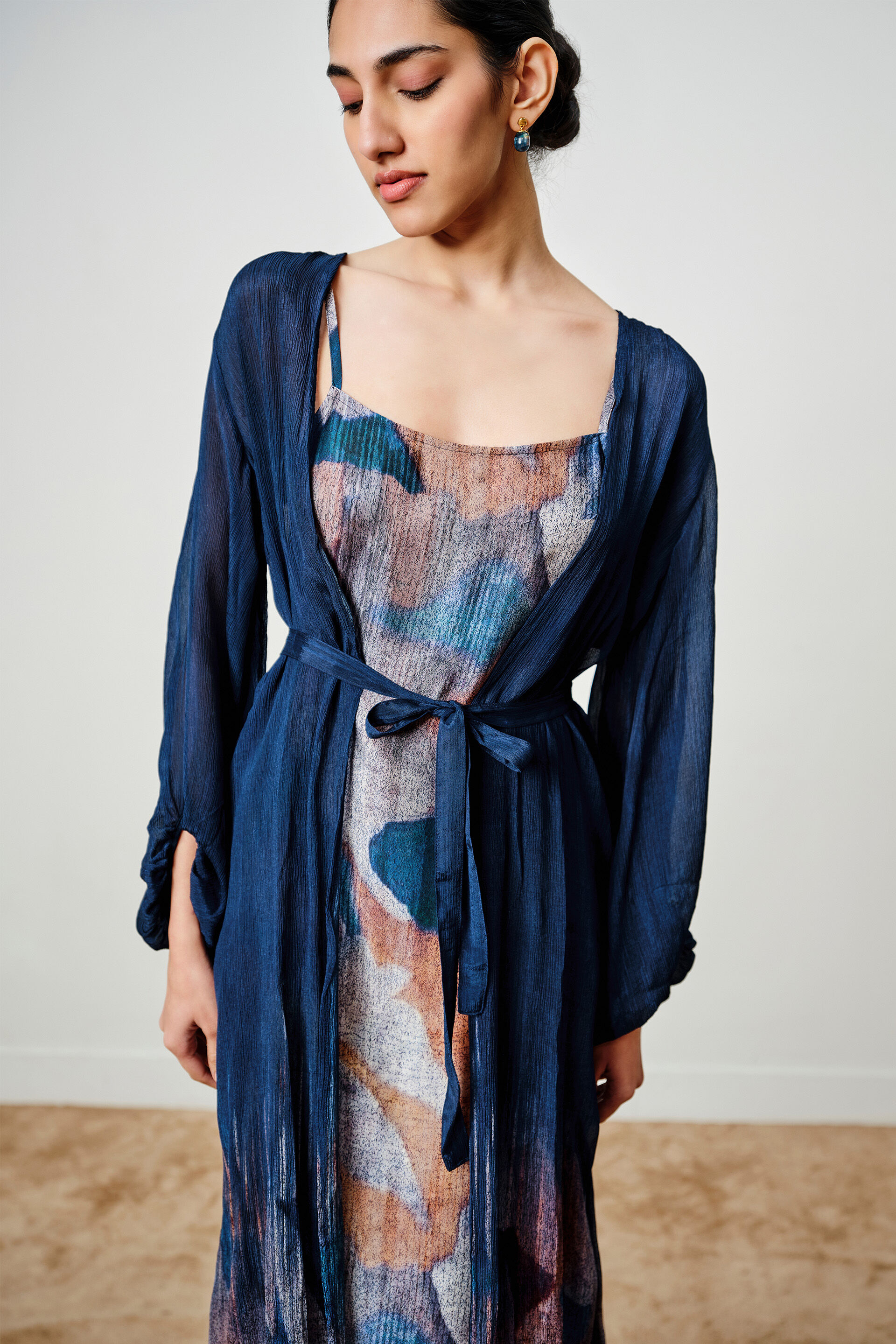 Abstract Print Blue Modal Dress Set, Blue, image 4