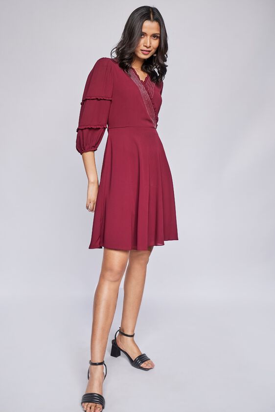 Wine Solid Flared Dress, , image 4
