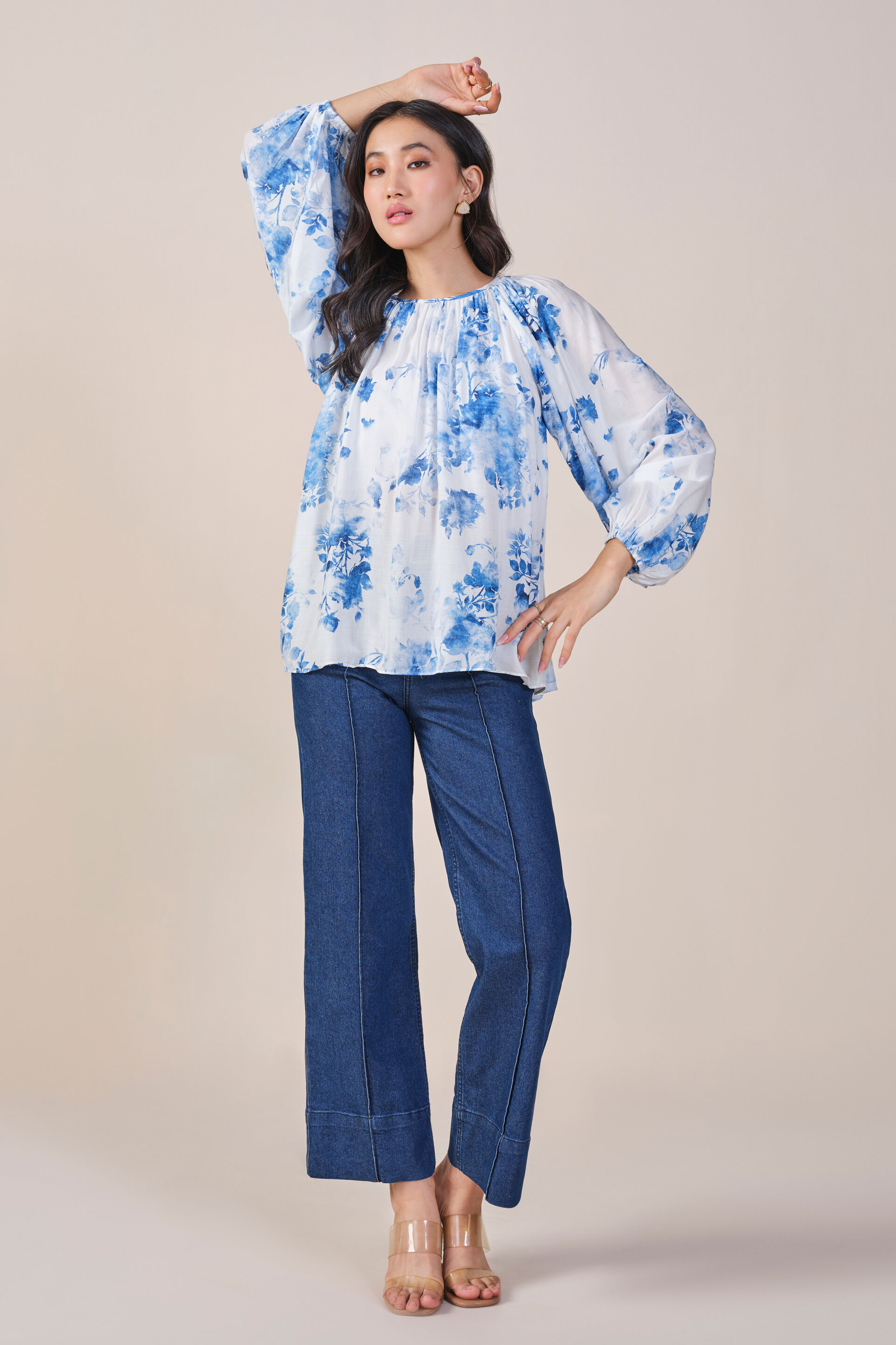 Delicate Florals Modal Top, Blue, image 3