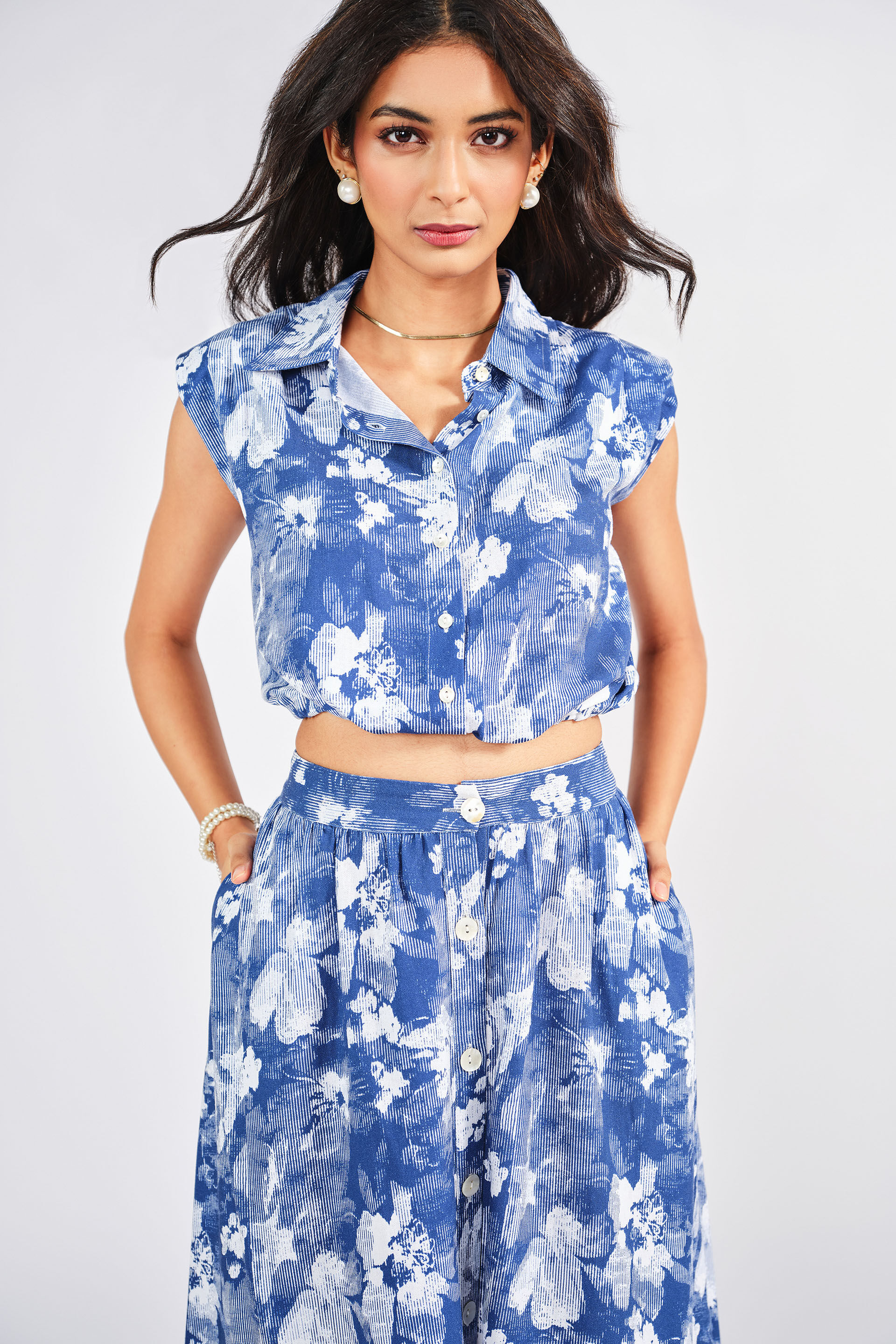Blooms In Blues Skirt Set, Blue, image 3