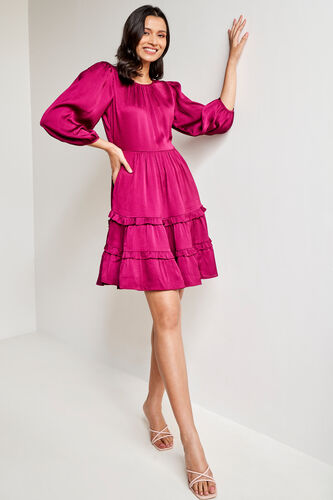 Wine Solid Flared Dress, Wine, image 3