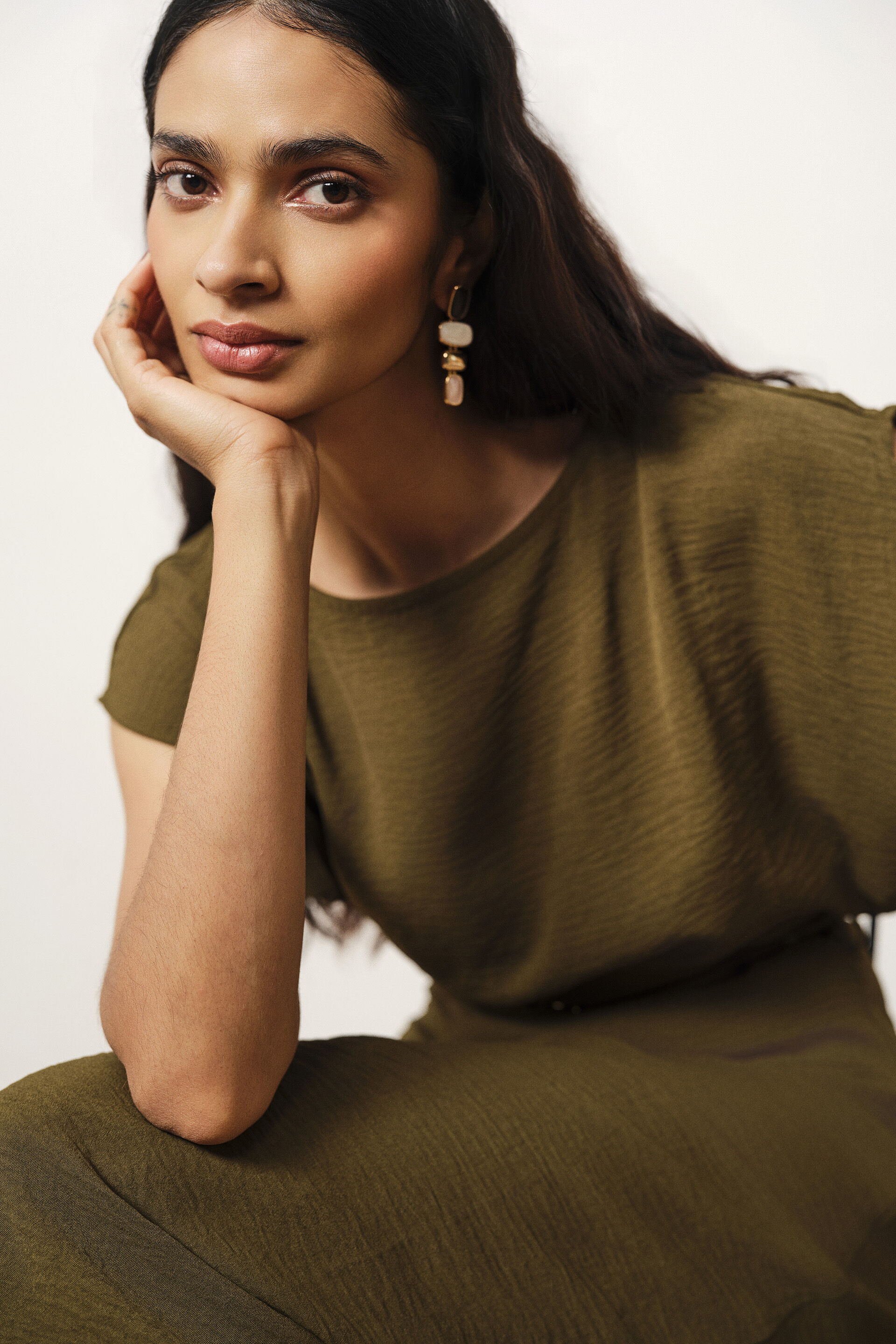 Solid Midi Dress in Olive, Olive, image 5