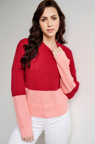 Red and Pink Colour blocked Straight Top, Red, image 3