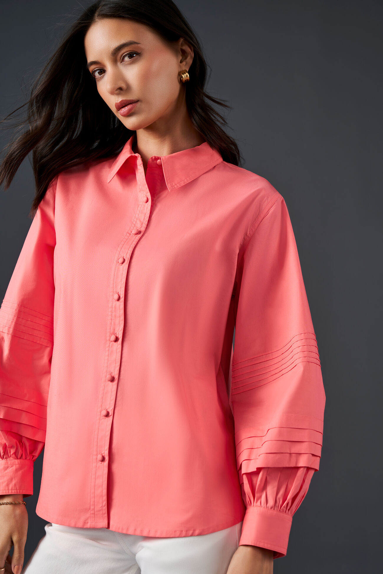 Coralista Cotton Shirt, Coral, image 4