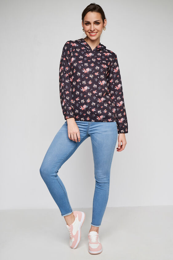 Black Floral Straight Top, Black, image 3