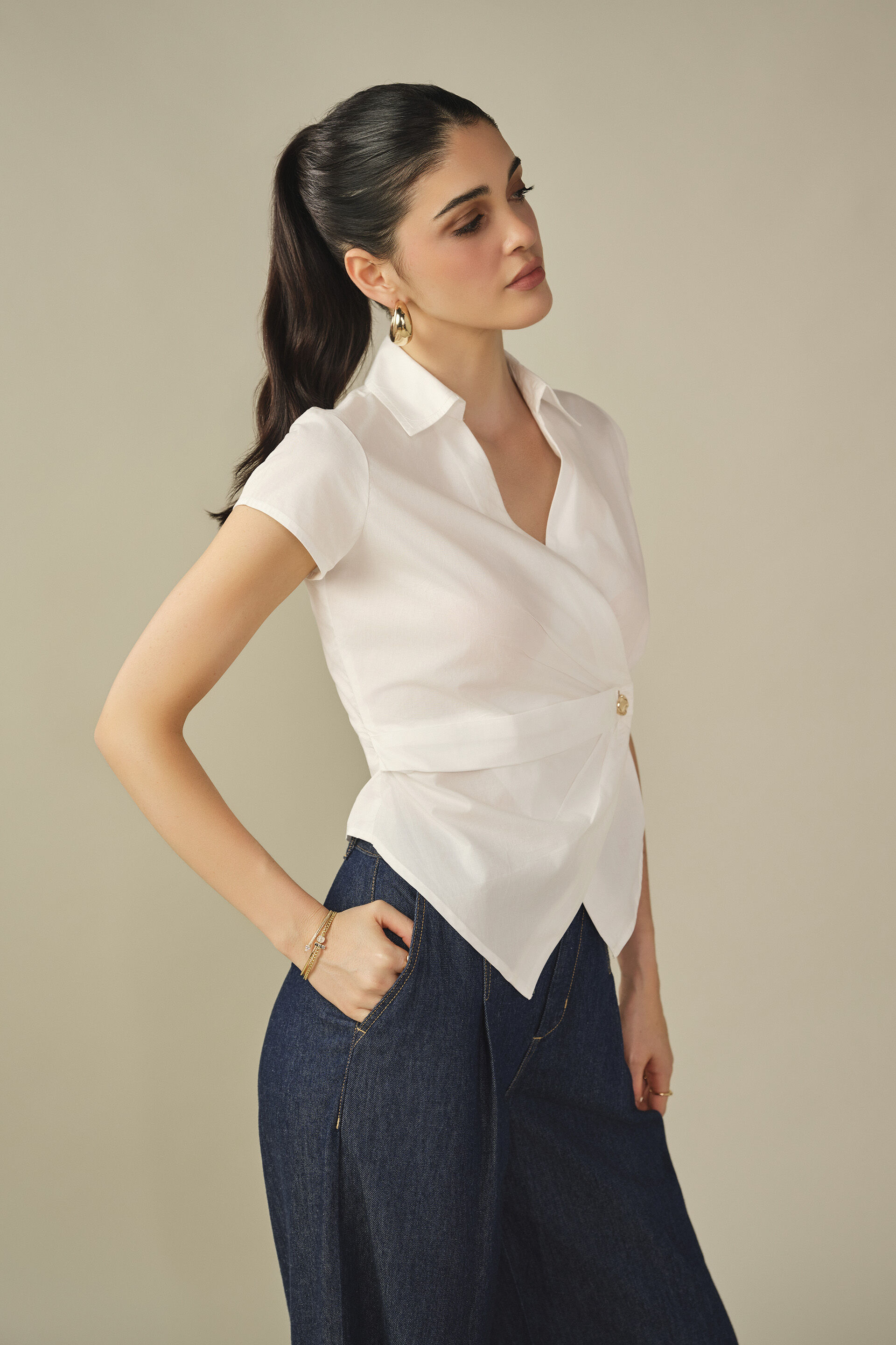 Wrap Cotton Top in White, White, image 5