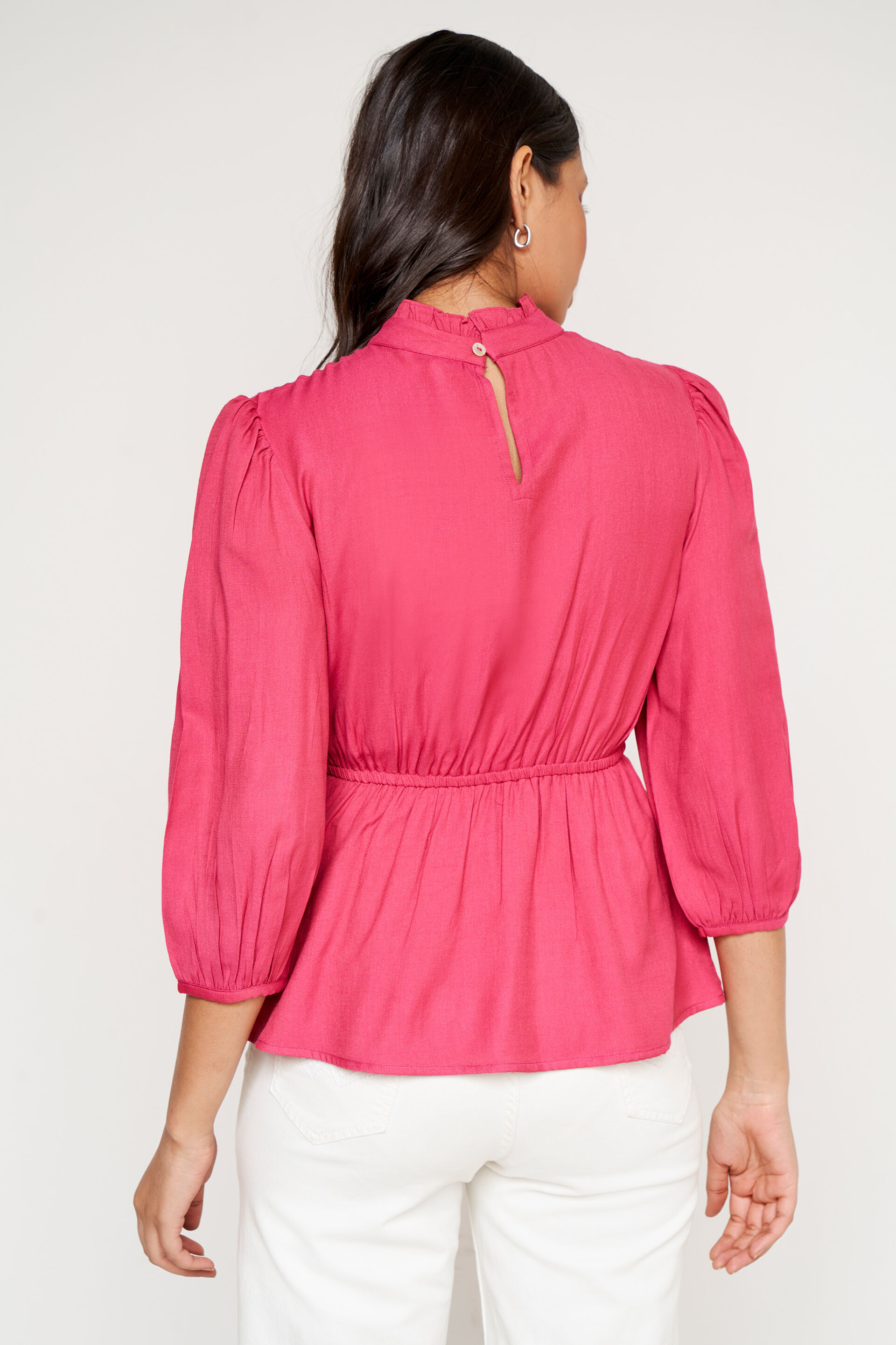 Cranberry Solid Flounce Top, Cranberry, image 5