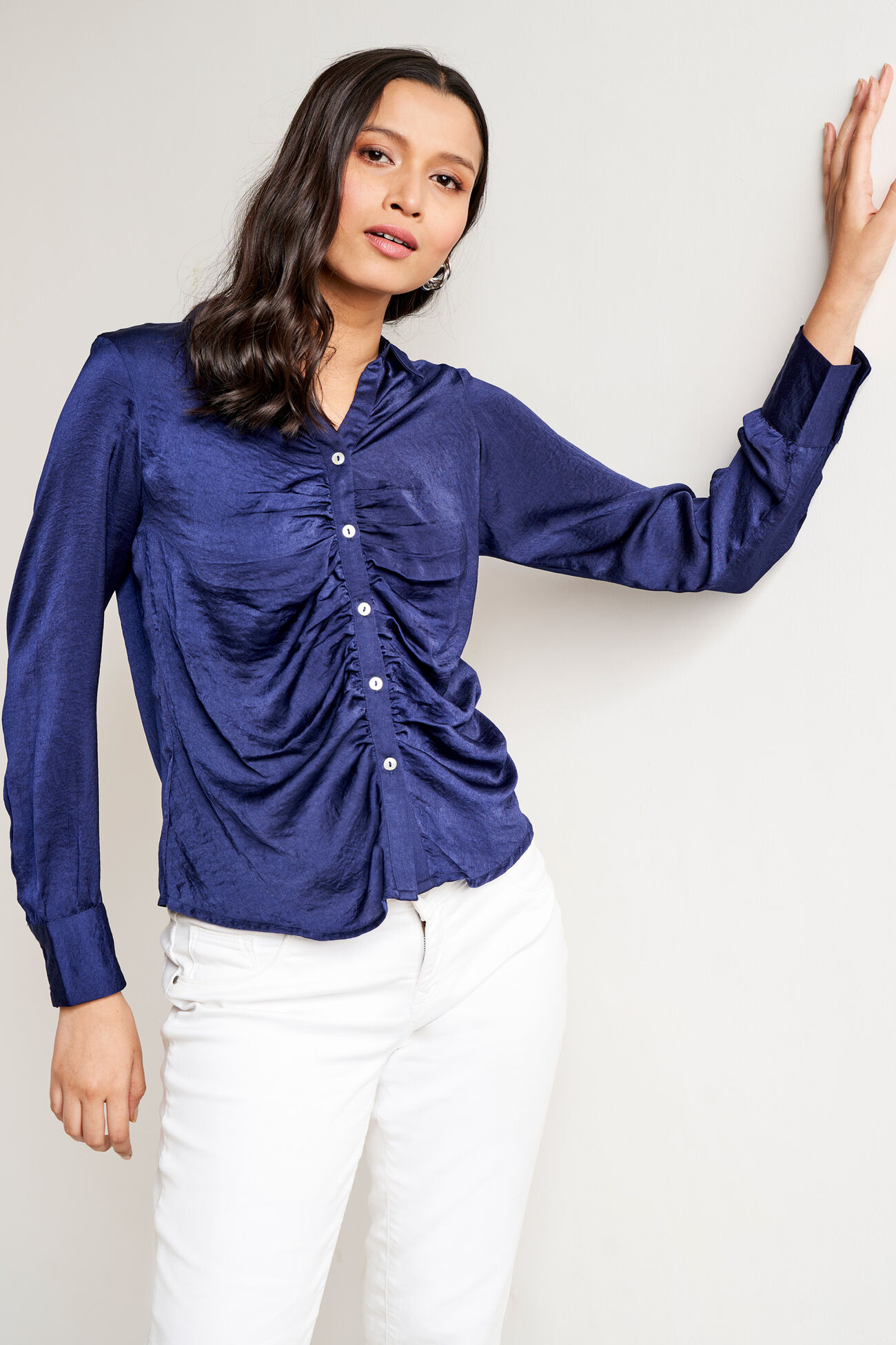 Solid Straight Top, Navy Blue, image 1