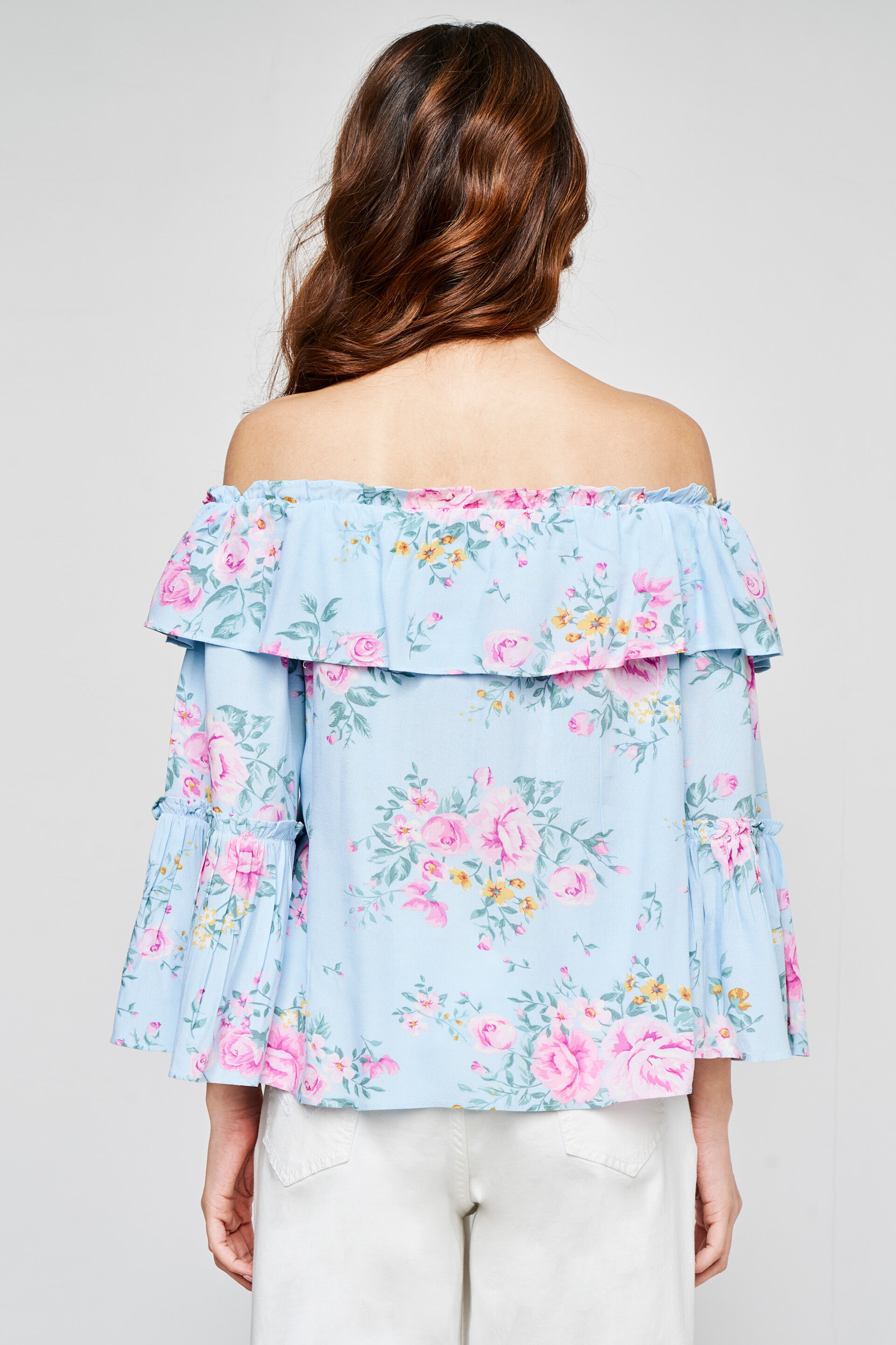 Powder Blue Floral Flared Top, Powder Blue, image 5