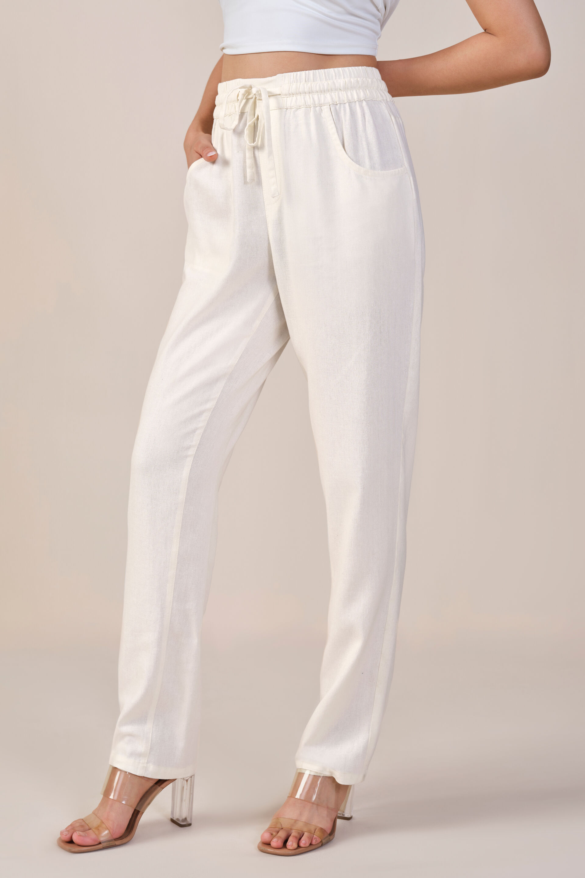 Summertime Viscose Blend Pants, White, image 3