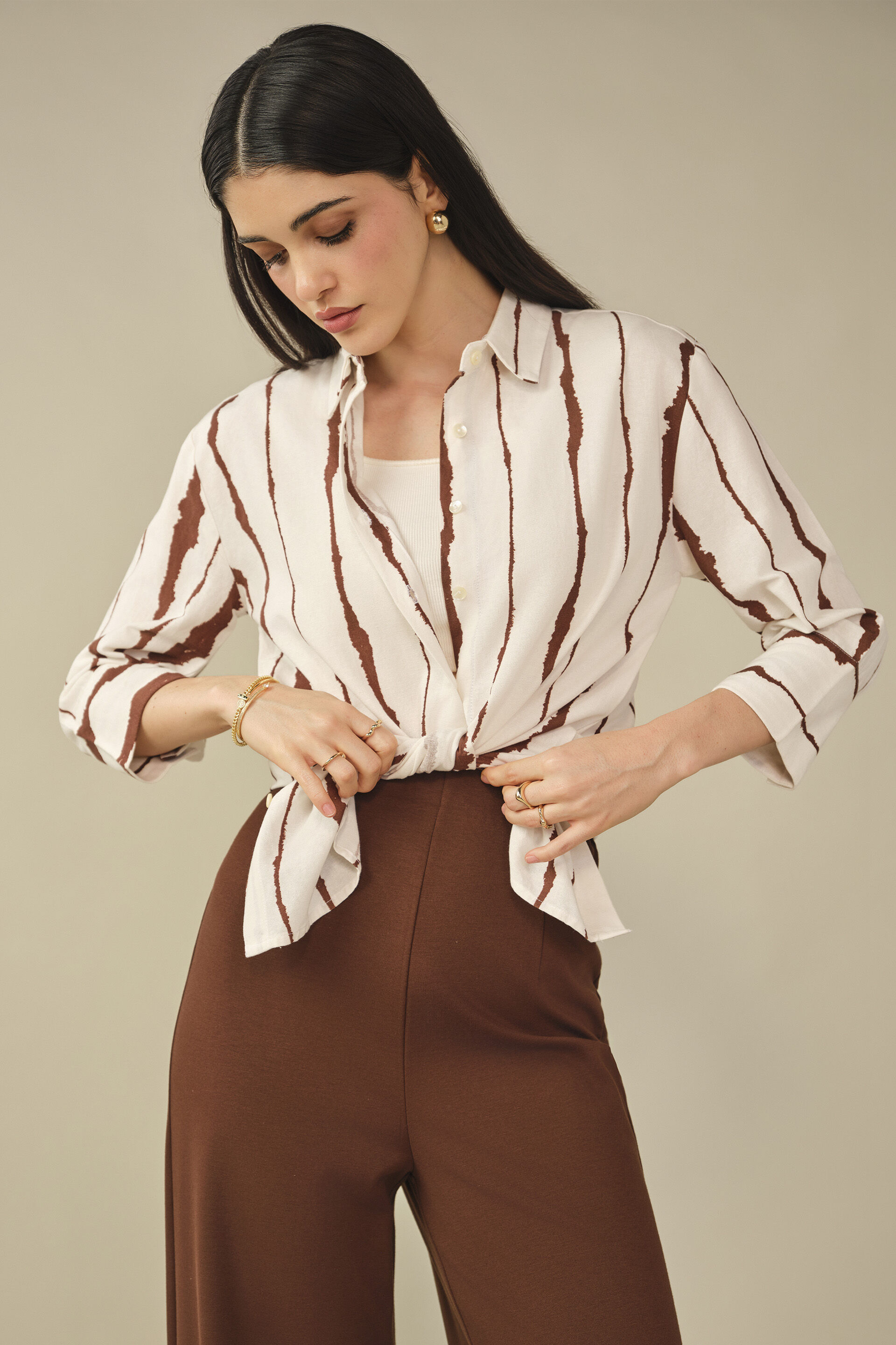 Striped Shirt in Brown, White, image 4
