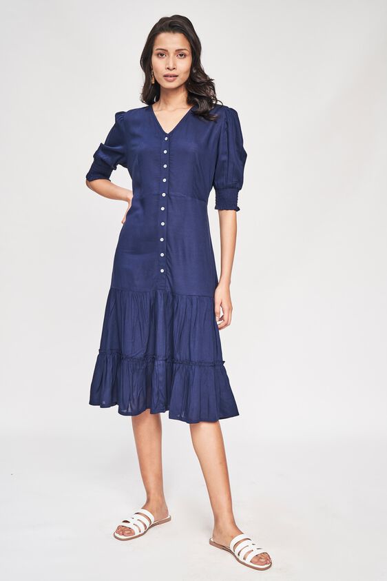 1 - Navy Blue Solid A-Line Dress, image 1
