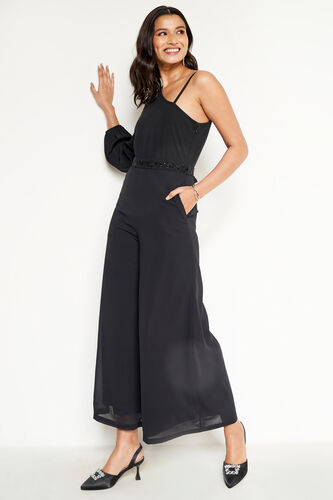 Black One-Shoulder Jumpsuit, Black, image 1