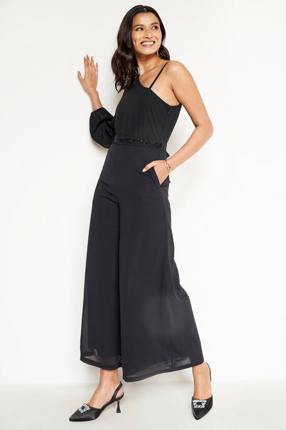 Black One-Shoulder Jumpsuit, Black, image 1