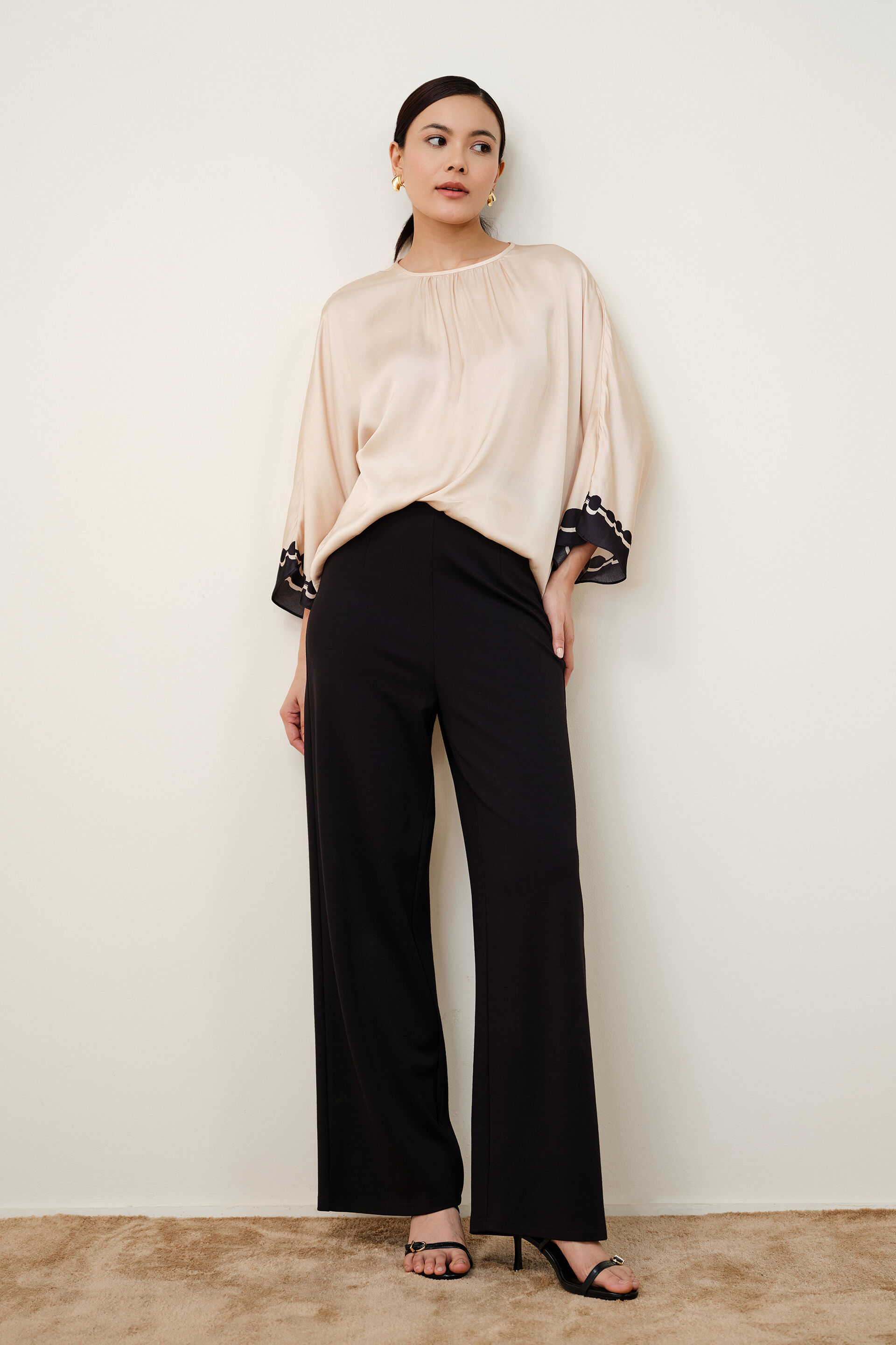 Cream Charm Modal Satin Top, Beige, image 3