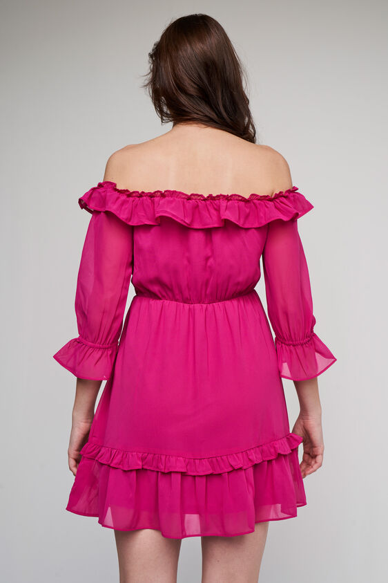 Pink Solid Flounce Dress, Pink, image 6