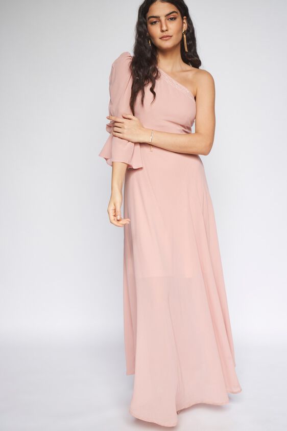 3 - Light Pink Solid Fit and Flare Gown, image 3
