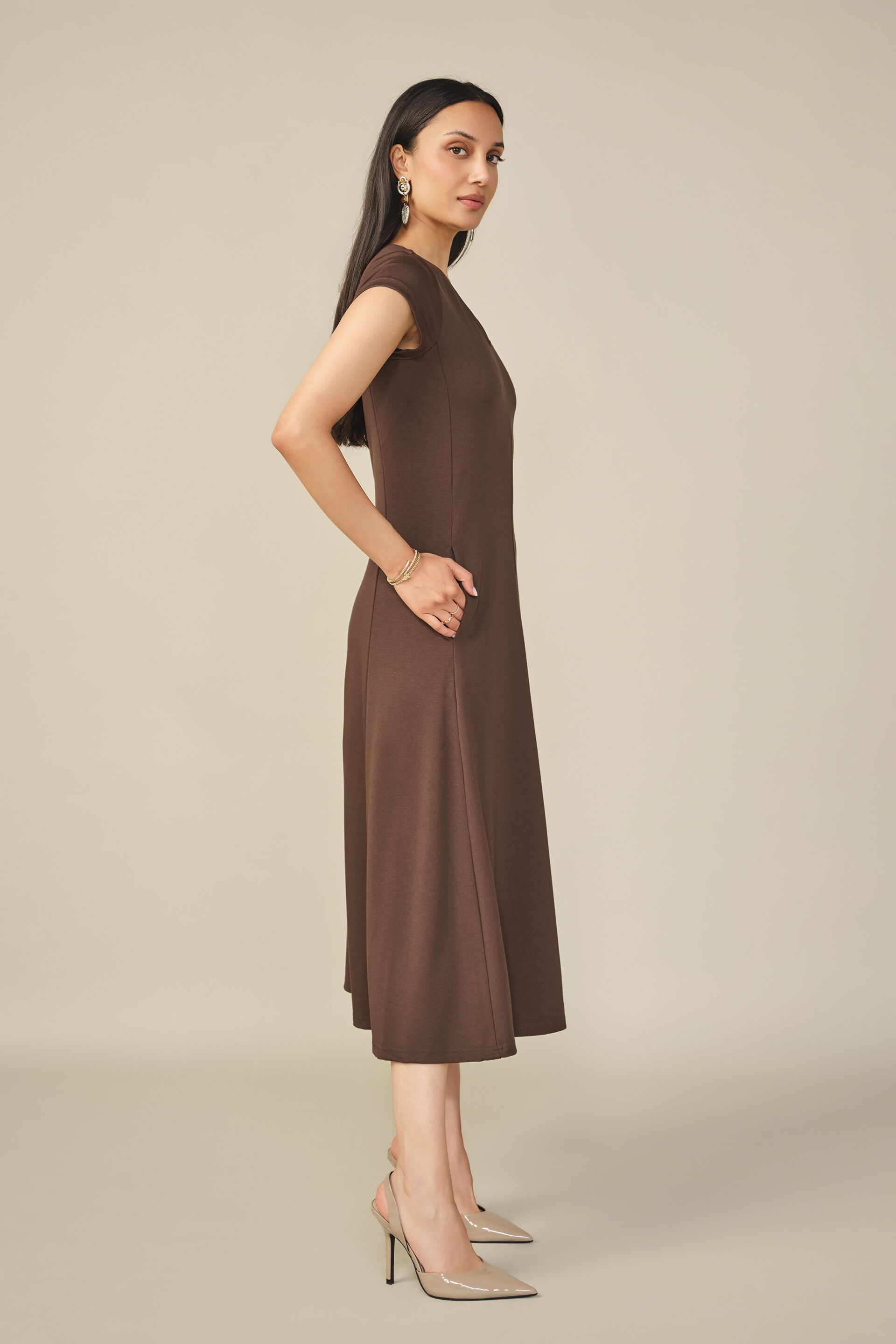 Fit & Flare Dress in Dark Brown, Dark Brown, image 5