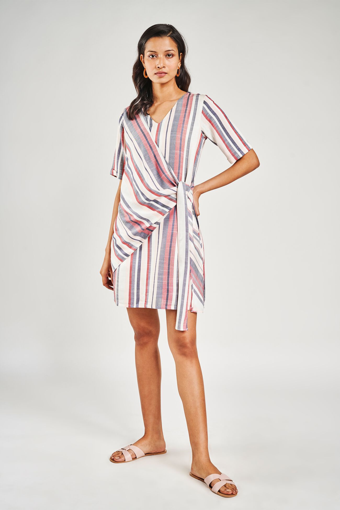 2 - White & Blue Self Design A-Line Dress, image 2