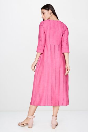 2 - Pink V-Neck Fit and Flare Midi Dress, image 2