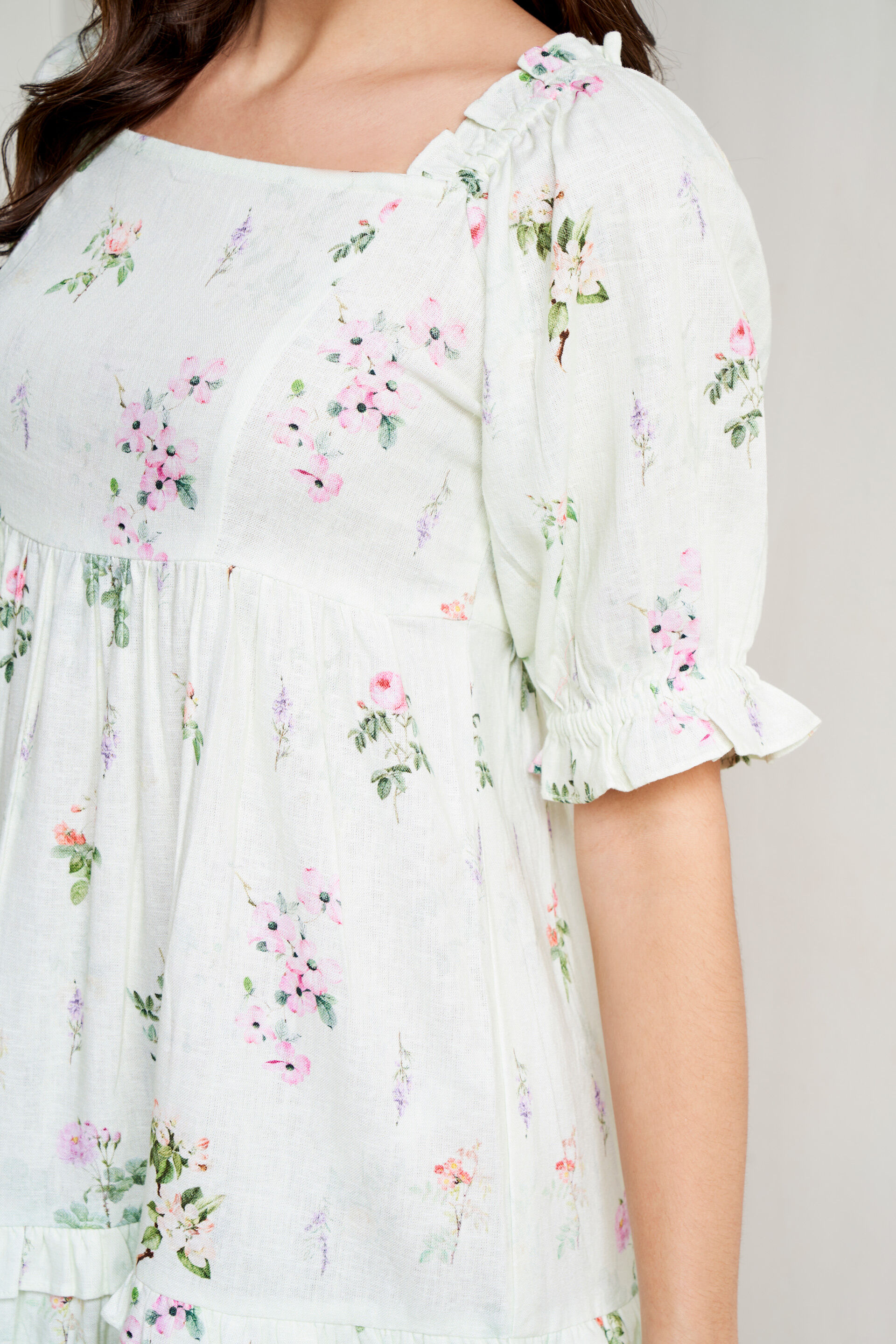 Mint Floral Flounce Dress, Mint, image 5