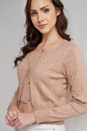 Beige Self Design Straight Suit, Beige, image 4
